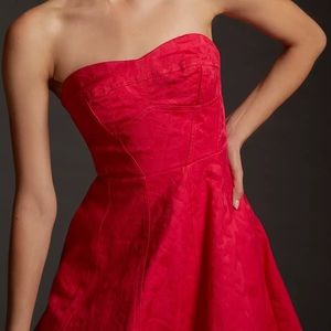 NWT Anthropologie Red Floral Sweetheart Midi Dress Size 16